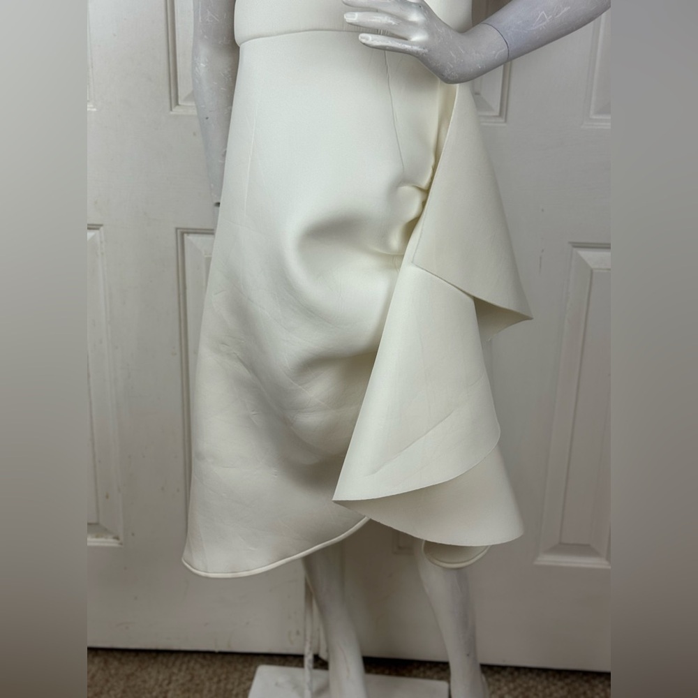 Terramina Cream Asymmetrical Sheath Dress V-Neck Flutter - Picture 14 of 16